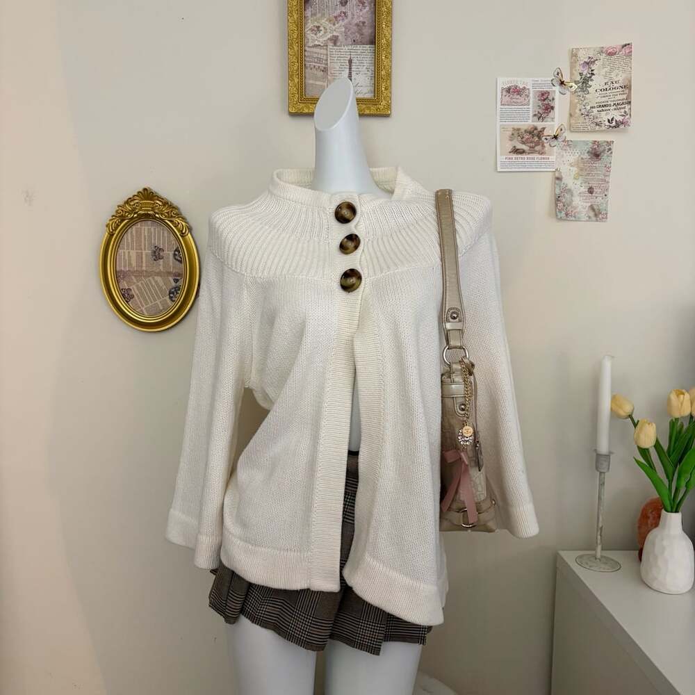 Michael Kors Knit Cardigan Size 1X Cream Button Front Bell Sleeves